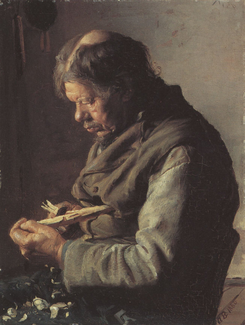 O pescador Lars Gaihede esculpe um bastão - Anna Ancher