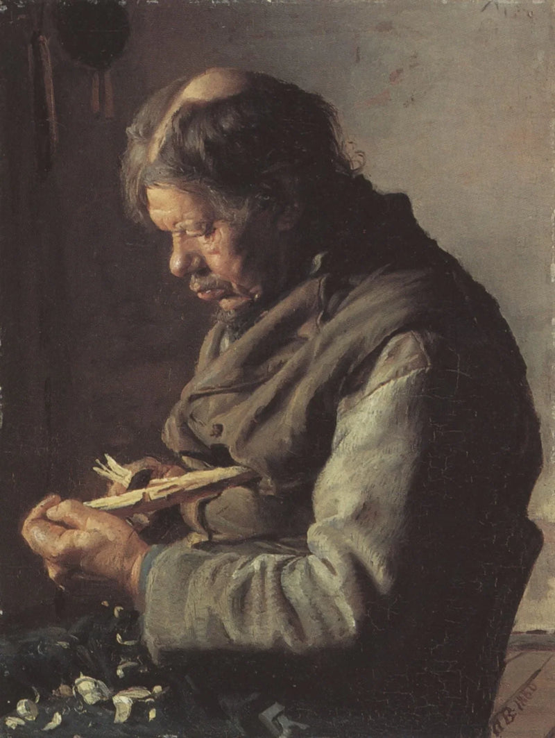 O pescador Lars Gaihede esculpe um bastão - Anna Ancher