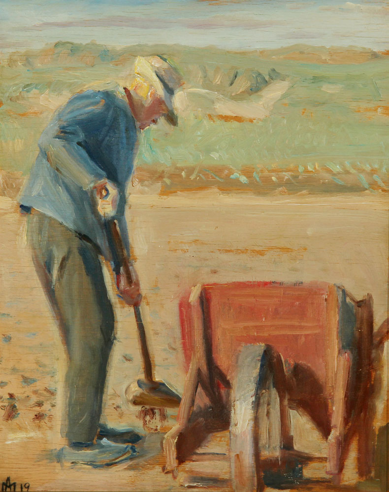 Le pêcheur Ole Markstrøm travaille sur la plage. - Michael Peter Ancher image 1 reproduction de peinture à l’huile
