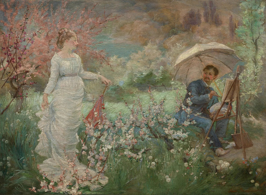O pintor e seu modelo em um jardim florido - Marie Bracquemond