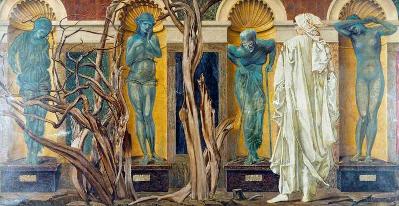 O peregrino fora do jardim da ociosidade (cena do 'Roman de la Rose') - Edward Burne-Jones