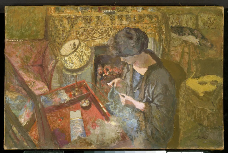 Le Petit Salon: Mme Hessel na sua mesa de costura - Édouard Vuillard