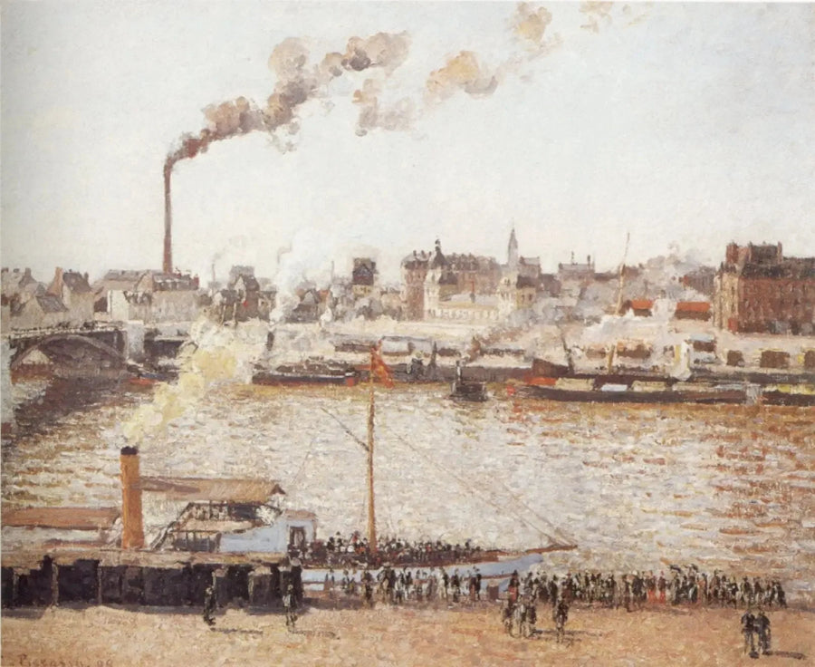 A Ponte Boieldieu e a estação de Orléans, Rouen, manhã, sol - Camille Pissarro