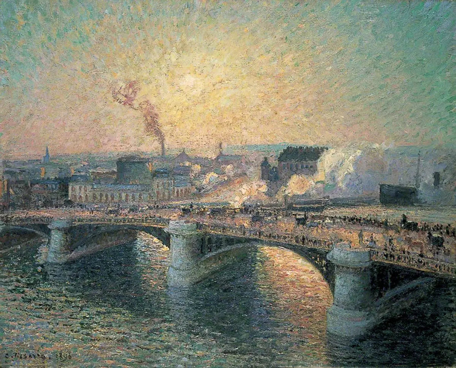 A Ponte Boieldieu, Rouen, Pôr do Sol - Camille Pissarro