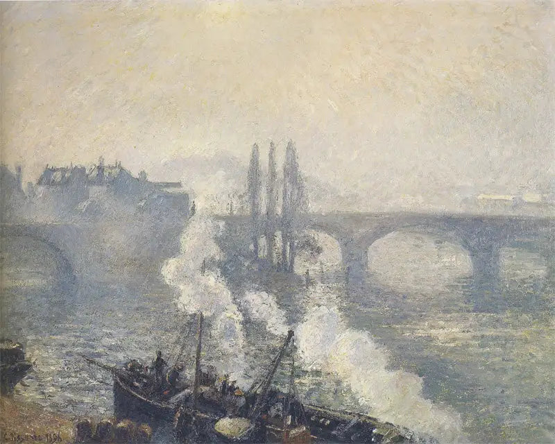 A Ponte Corneille em Rouen, névoa da manhã - Camille Pissarro