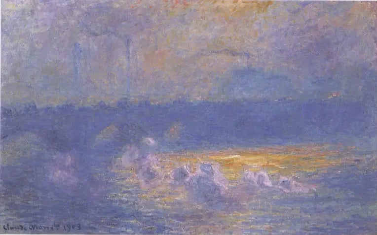 A ponte de Waterloo, efeito de sol com fumaças - Claude Monet