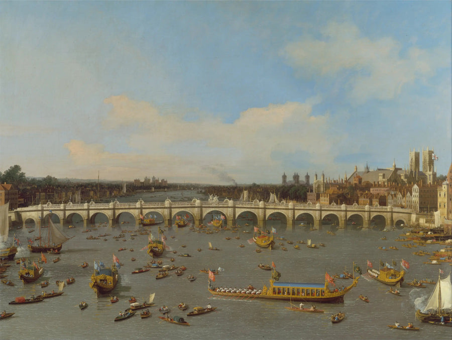 A Ponte de Westminster, com a procissão do Lord Mayor no Tamisa - Canaletto
