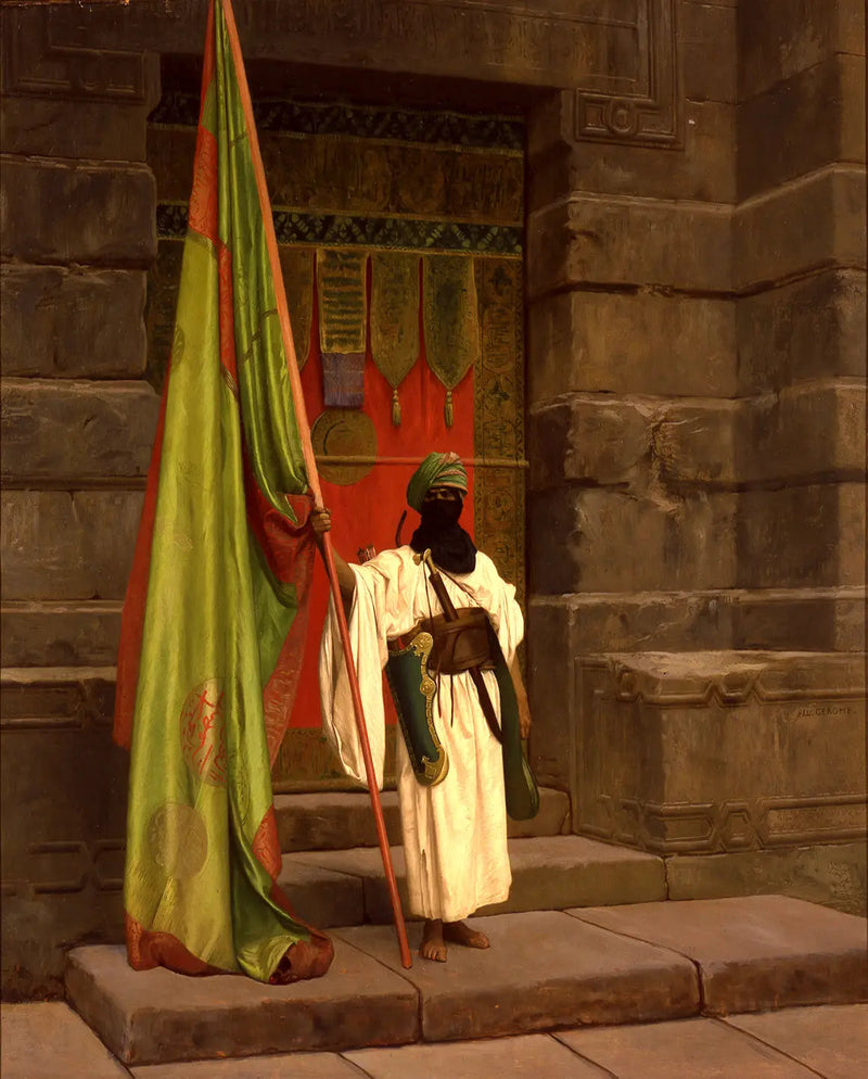 O portador em pé, desdobrando a bandeira sagrada - Jean-Léon Gérôme