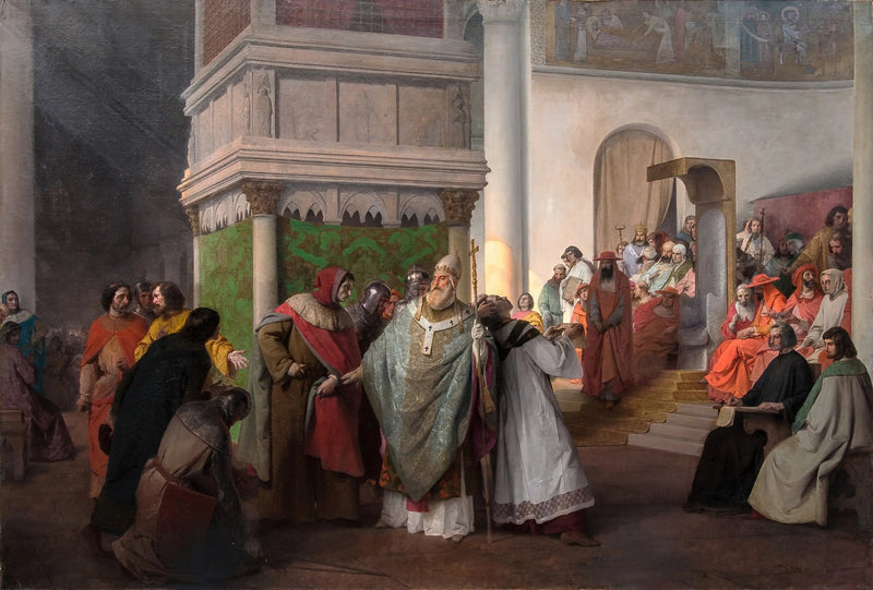 O padre Orlando de Parme enviado por Arrigo IV da Alemanha e defendido por Gregório VII contra a justa indignação do sínodo romano - Francesco Hayez