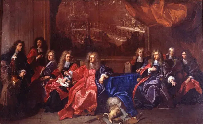 O prévôt e os vereadores da cidade de Paris deliberando sobre uma festa em homenagem ao jantar de Luís XIV na prefeitura após sua recuperação em 1689 - Hyacinthe Rigaud