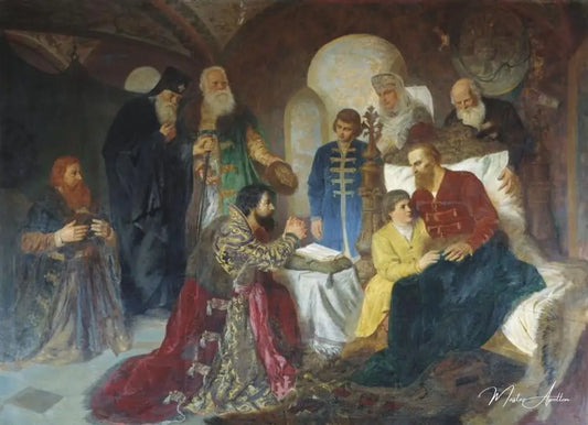 Le prince malade Dmitri Pojarski reçoit les ambassadeurs de Moscou - Wilhelm Kotarbiński Reproductions de tableaux à la