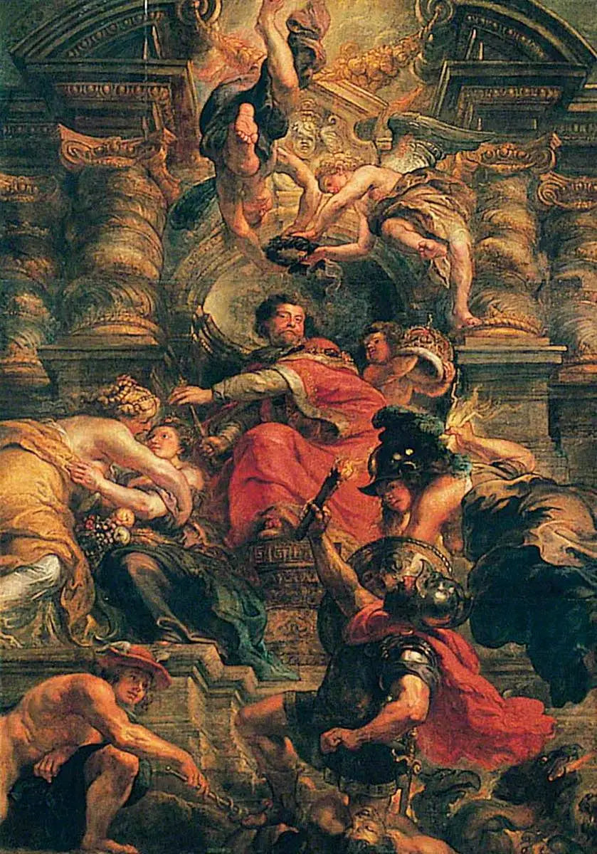 Le règne paisible de Jacques Ier (Le règne sage de Jacques Ier) - Peter Paul Rubens image 1 tableau peint à l’huile sur toile