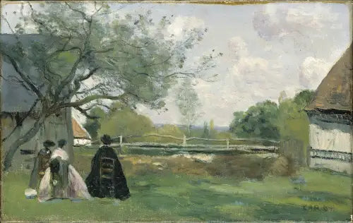 O Descanso em frente à fazenda - Jean-Baptiste Camille Corot