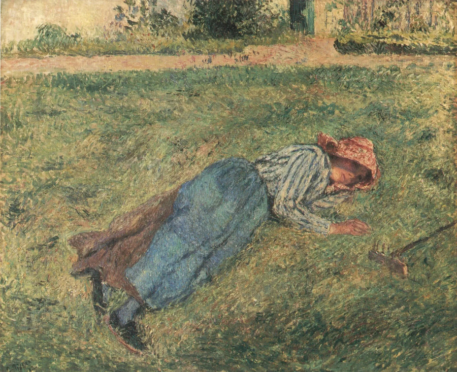 O Descanso, camponesa deitada na grama, Pontoise - Camille Pissarro