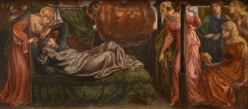 O Sonho de Dante no dia da morte de Beatriz (predela, painel esquerdo) - Dante Gabriel Rossetti