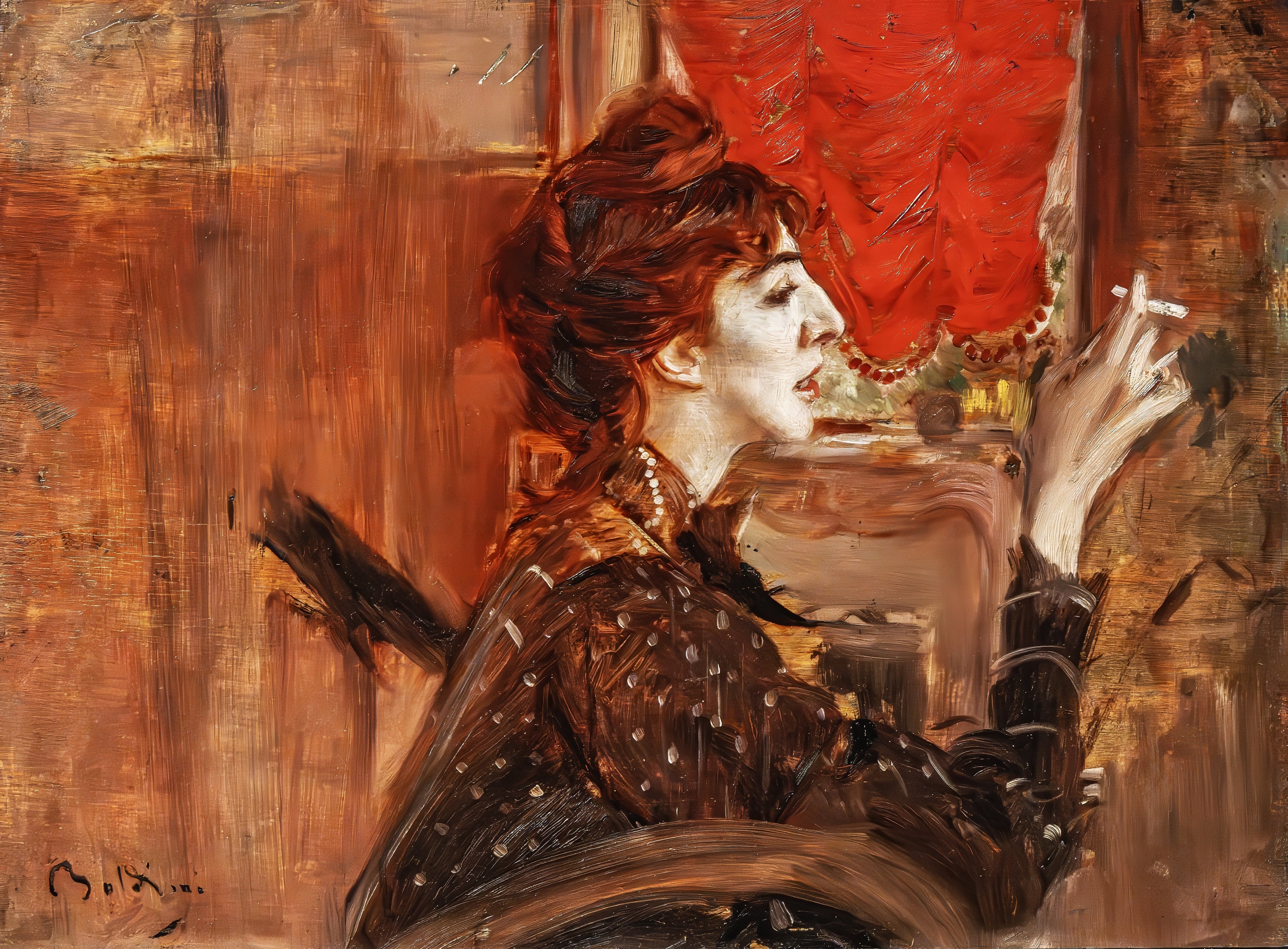 Le rideau rouge - Giovanni Boldini image 1 reproduction artisanale de tableau