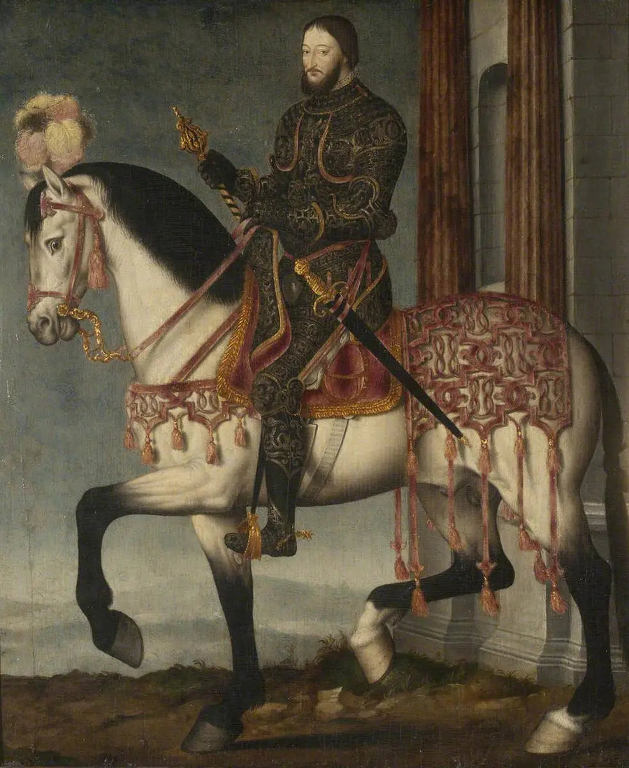 Rei Francisco I, rei da França (1494-1547) a cavalo - François Clouet