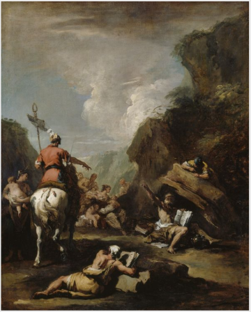 O rei Hierão II de Siracusa pede a Arquimedes que fortaleça a cidade - Sebastiano Ricci