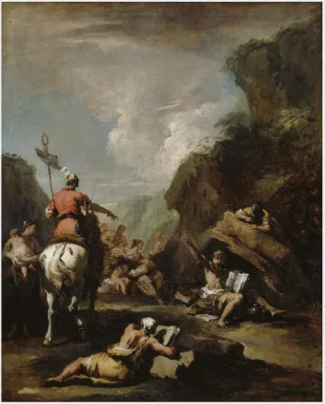 O rei Hierão II de Siracusa pede a Arquimedes que fortaleça a cidade - Sebastiano Ricci