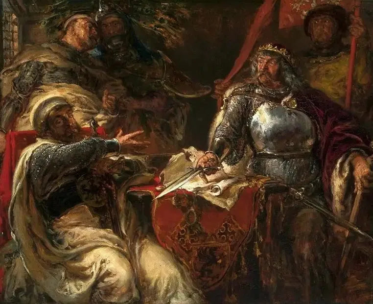 Le Roi Ladislas le Bref rompt les accords avec les chevaliers teutoniques à Brześć Kujawski. - Jan Matejko image 1 reproduction d’œuvre d’art à l’huile