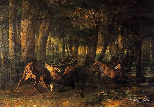 Le Rut du printemps Combat de cerfs - Gustave Courbet - Reproductions de tableaux et peintures haut de gamme