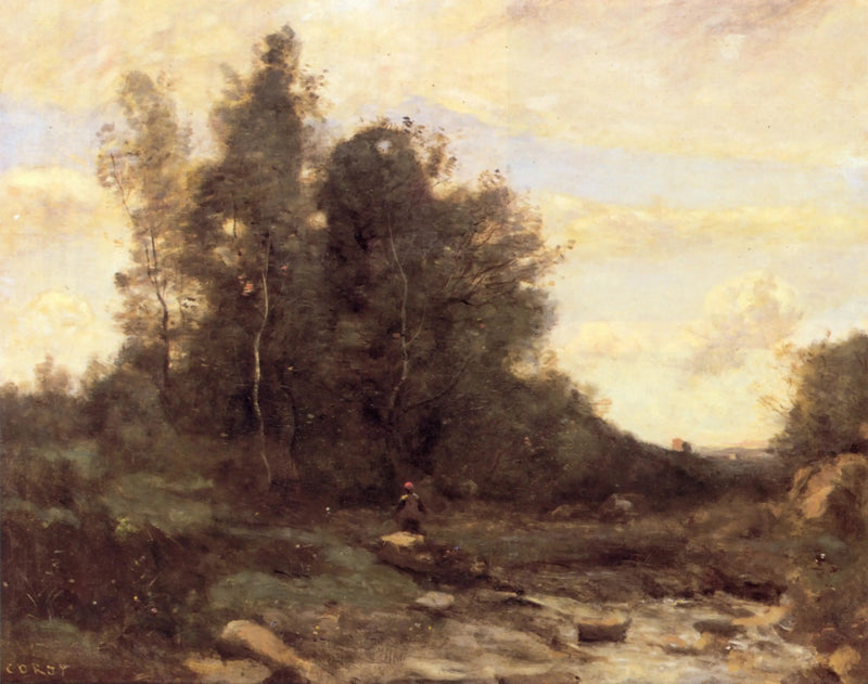 A torrente rochosa (Crepúsculo) - Jean-Baptiste Camille Corot