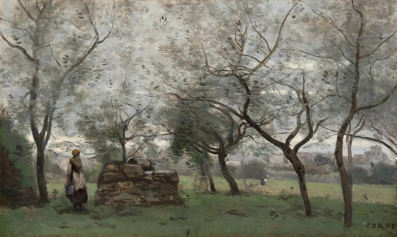 O pomar, arredores de Mantes - Jean-Baptiste Camille Corot