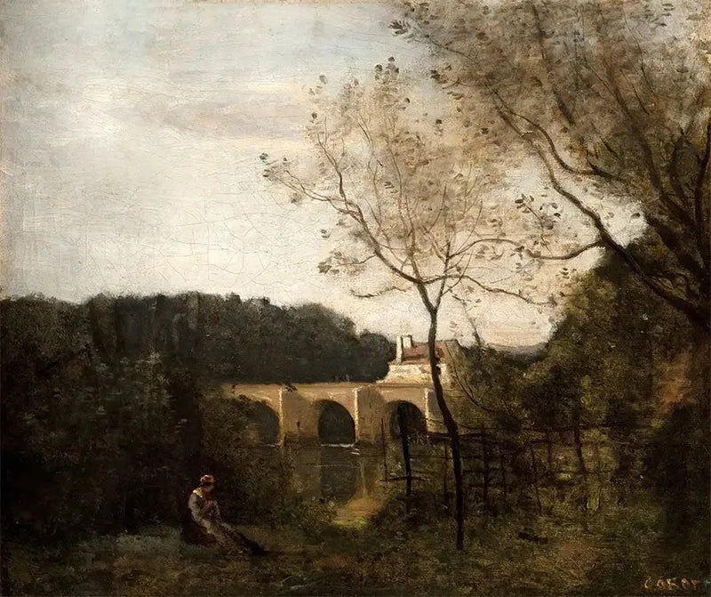 A velha ponte em Mantes - Jean-Baptiste Camille Corot