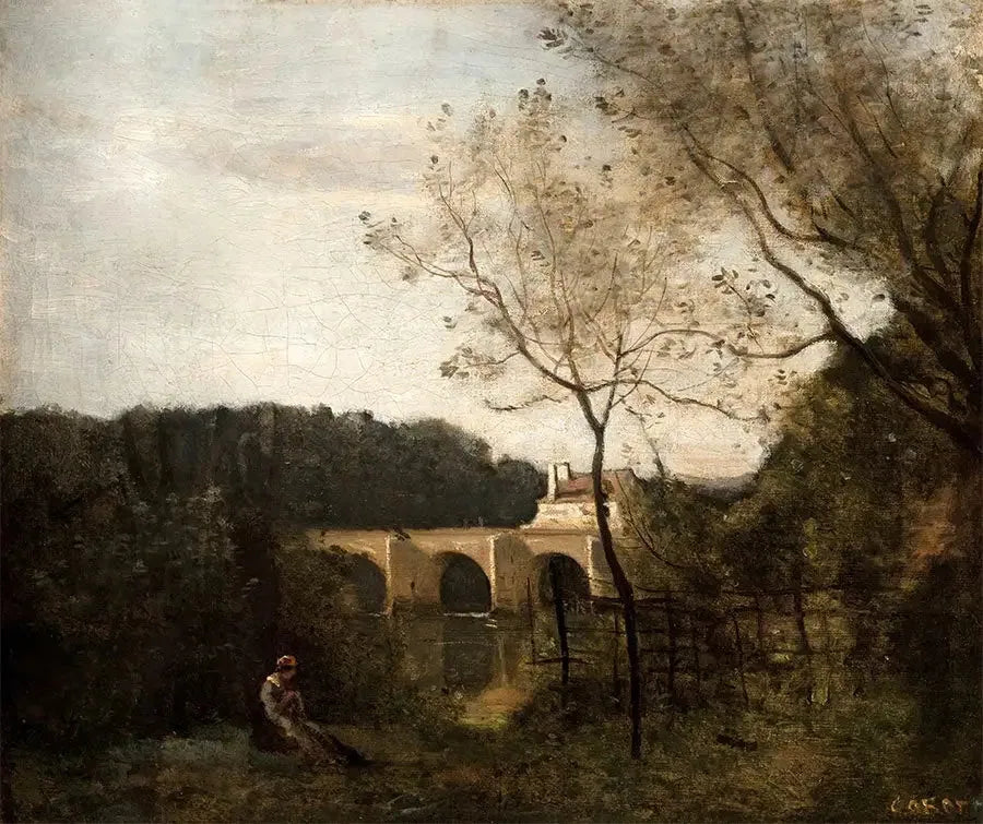 A velha ponte em Mantes - Jean-Baptiste Camille Corot