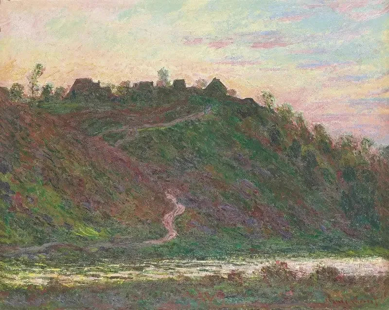 A aldeia de La Roche-Blond ao pôr do sol - Claude Monet