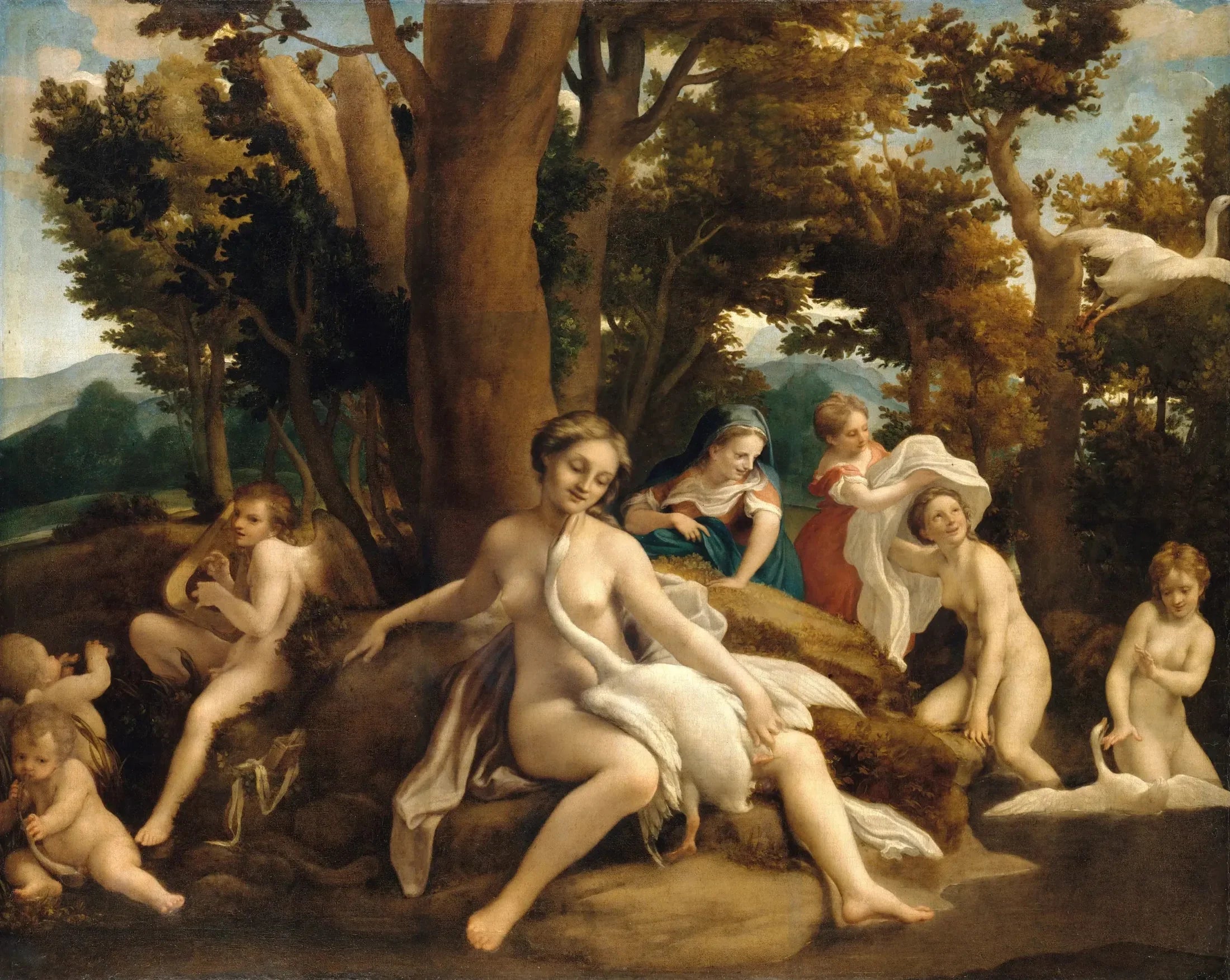 Léda et le Cygne - Antonio da Correggio image 1 reproduction artisanale de tableau