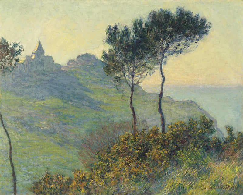 A Igreja de Varengeville, pôr do sol - Claude Monet