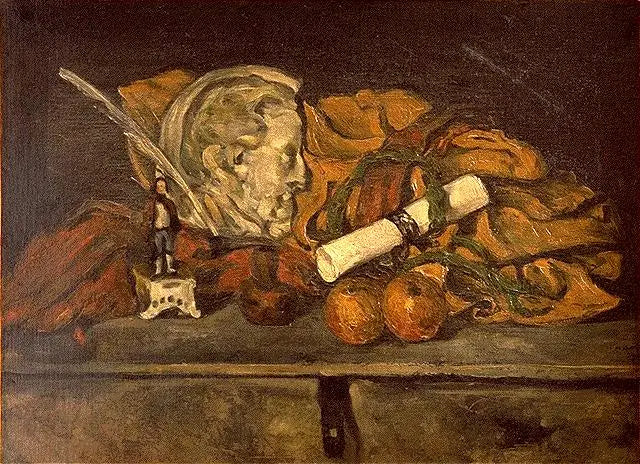 Os Acessórios de Cézanne. Natureza morta com medalhão de Philippe Solari - Paul Cézanne