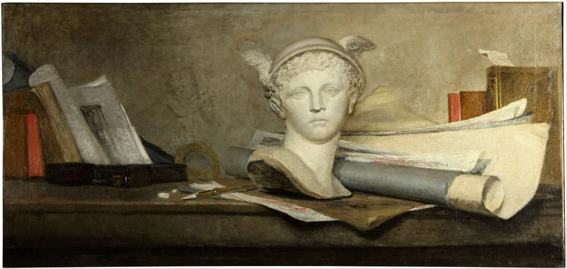 Os atributos das Artes com um busto de Mercúrio - Jean Simeón Chardin