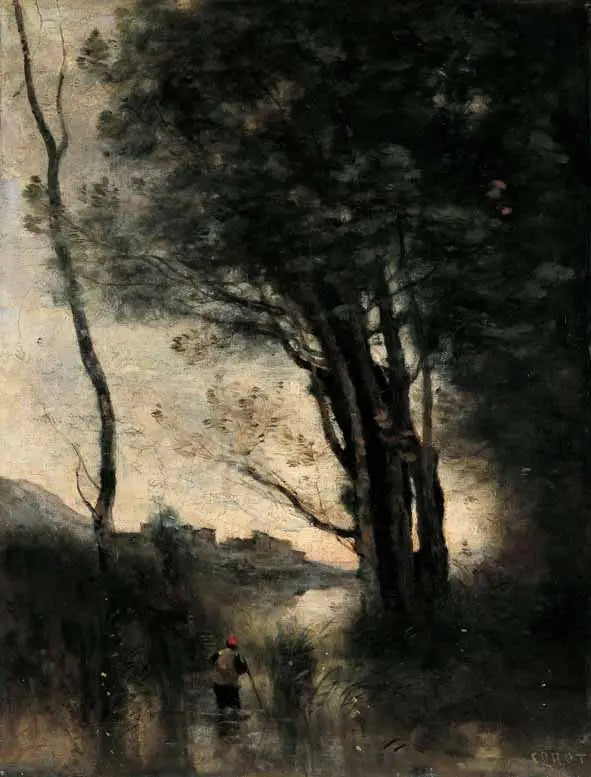 Os pastores atravessando um rio a pé. Lembrança da Itália - Jean-Baptiste Camille Corot