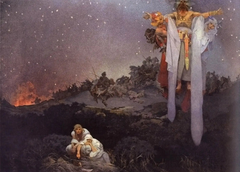 Os Escravos em seu sítio pré-histórico - Alphonse Mucha