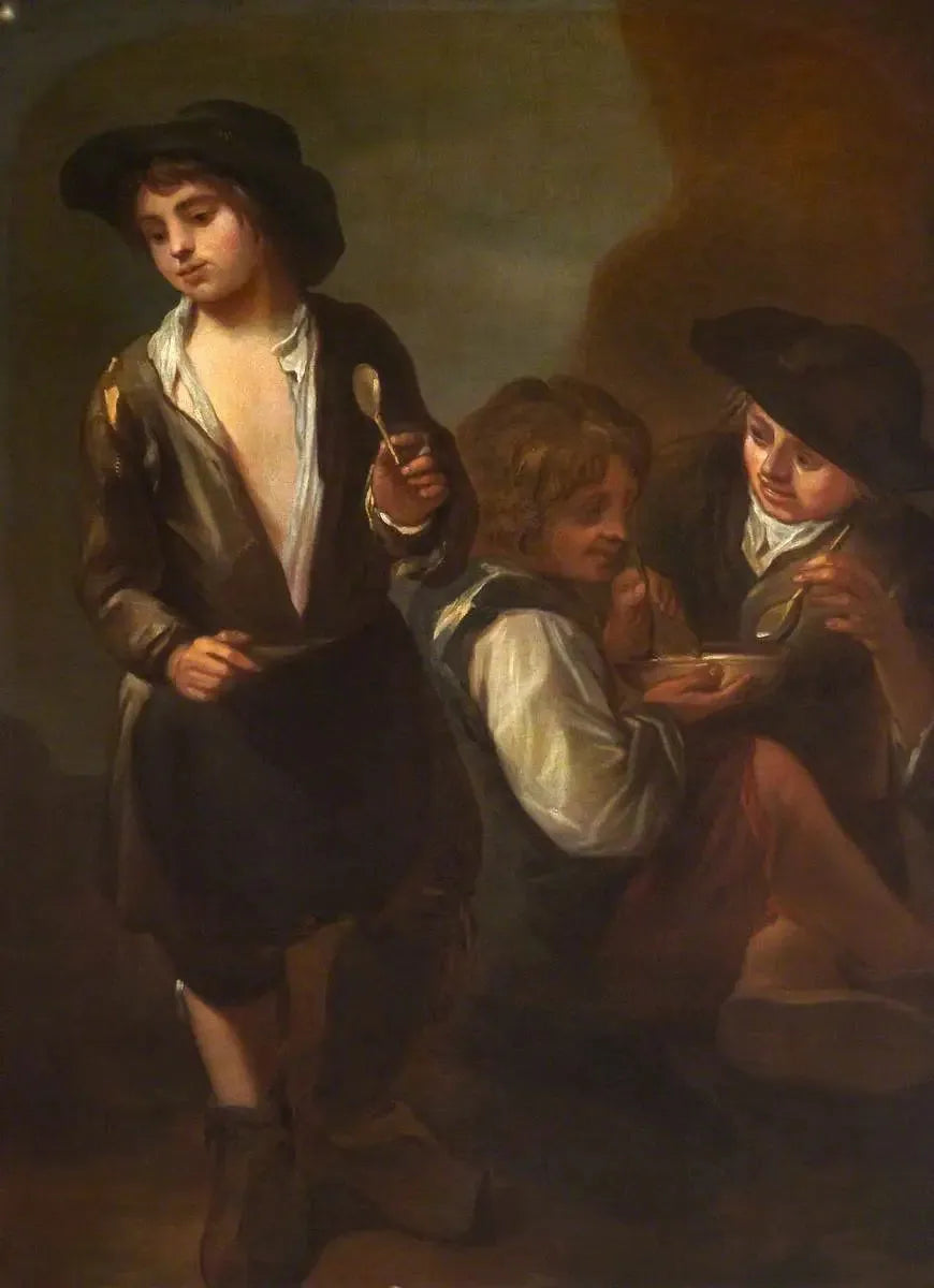 Os garotos de rua comem (diptyque, painel à esquerda) - Bartolomé Esteban Murillo