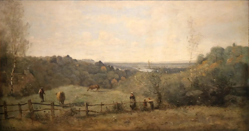 As altitudes de Sèvres. Pastagem cercada - Jean-Baptiste Camille Corot
