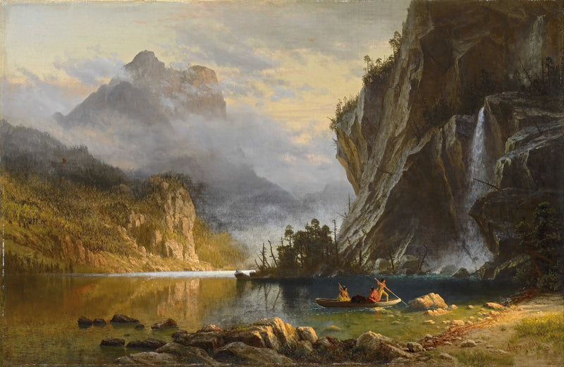 Os índios praticam a pesca com arpão - Albert Bierstadt