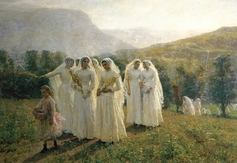 As jovens se dirigem à procissão - Jules Breton