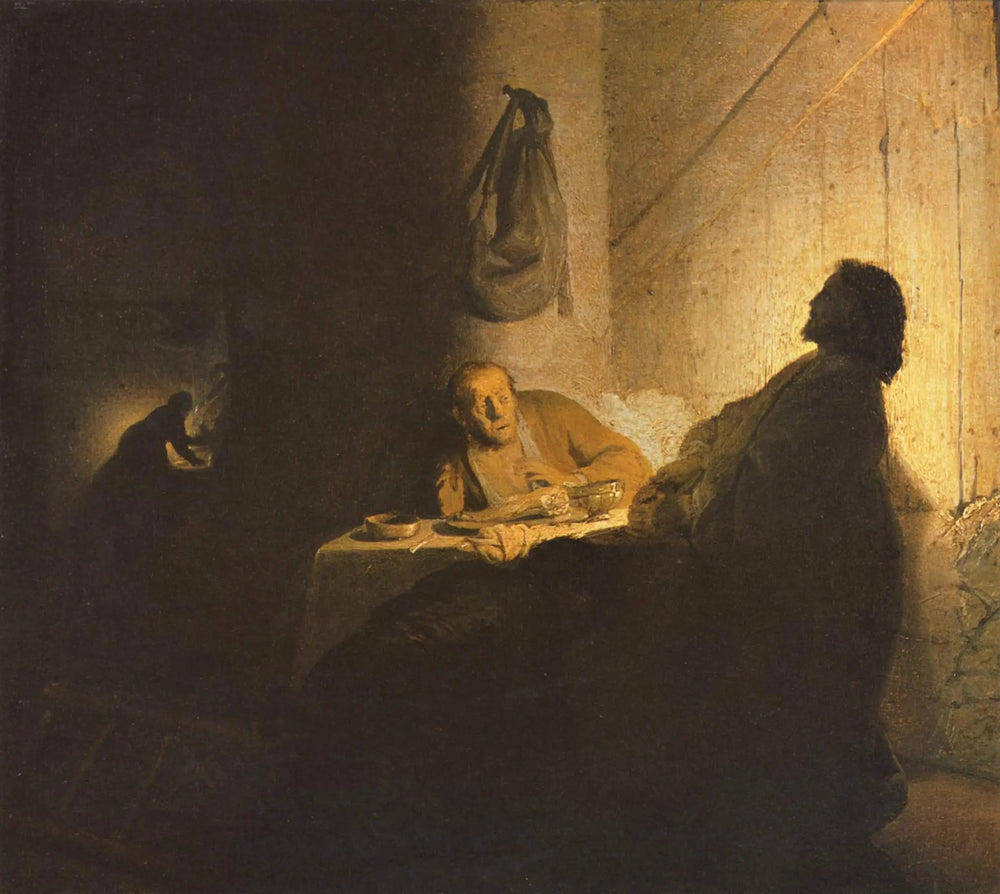 Reproduction du tableau « Les pèlerins d'Emmaüs - Rembrandt » par Alpha Reproduction en peinture à l’huile