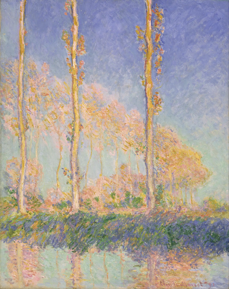 Os Populares, três árvores rosas, outono - Claude Monet