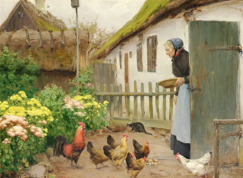 As galinhas estão sendo alimentadas. - H. A. Brendekilde