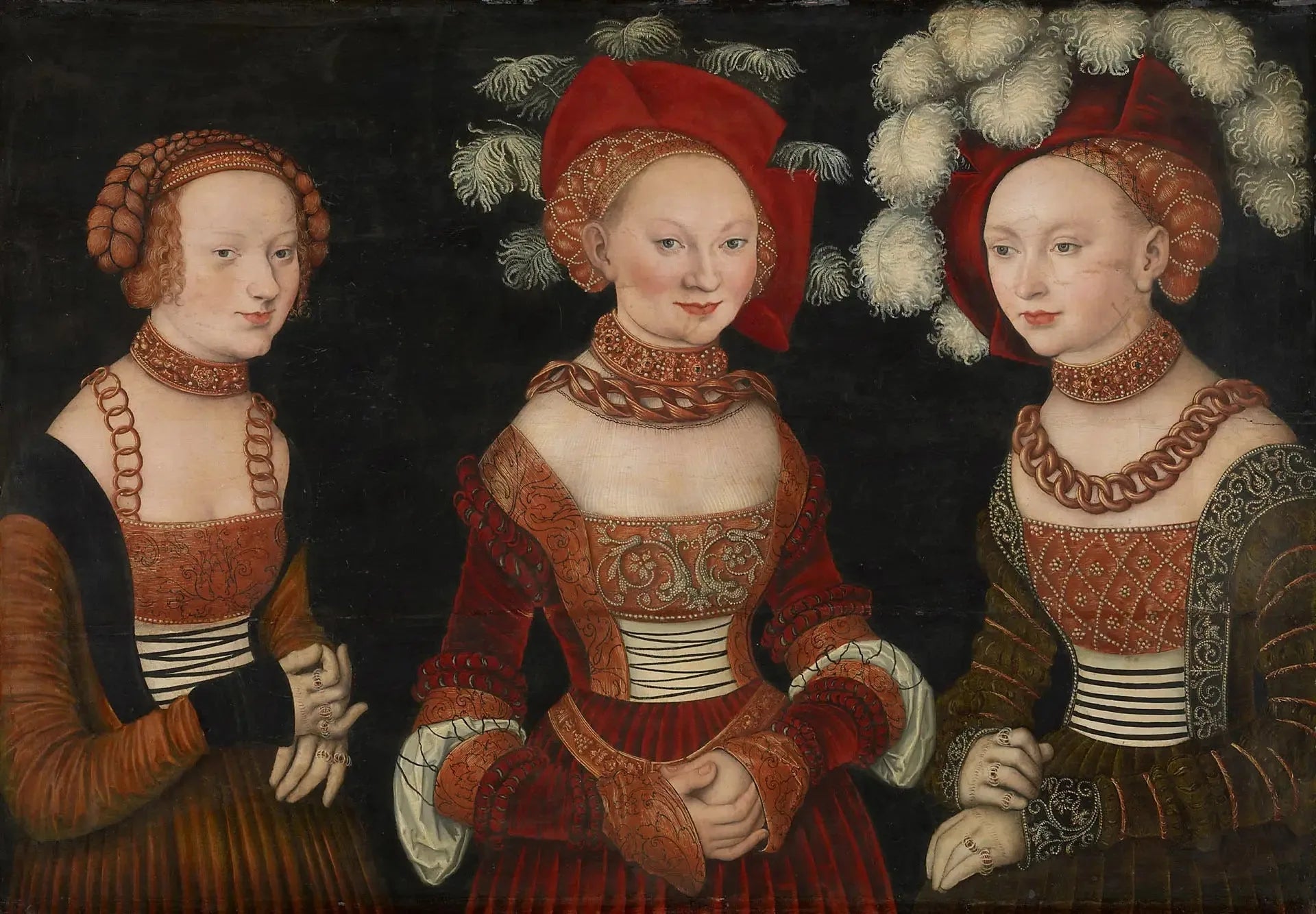 Les princesses Sibylle (1515-1592), Émilie (1516-1591) et Sidonie (1518-1575) de Saxe - Lucas Cranach the Elder image 1 reproduction artisanale de tableau