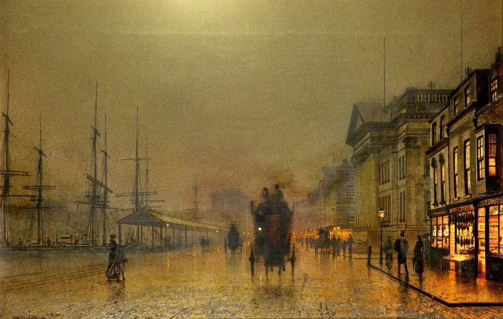 Les quais de Liverpool de nuit - John Atkinson Grimshaw image 1 reproduction de peinture à l’huile