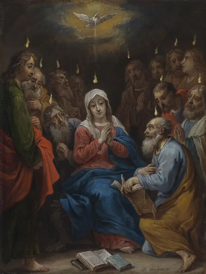 Os quinze segredos do rosário: Pentecostes, o Espírito Santo desce sobre Maria e os apóstolos - David Teniers o Jovem