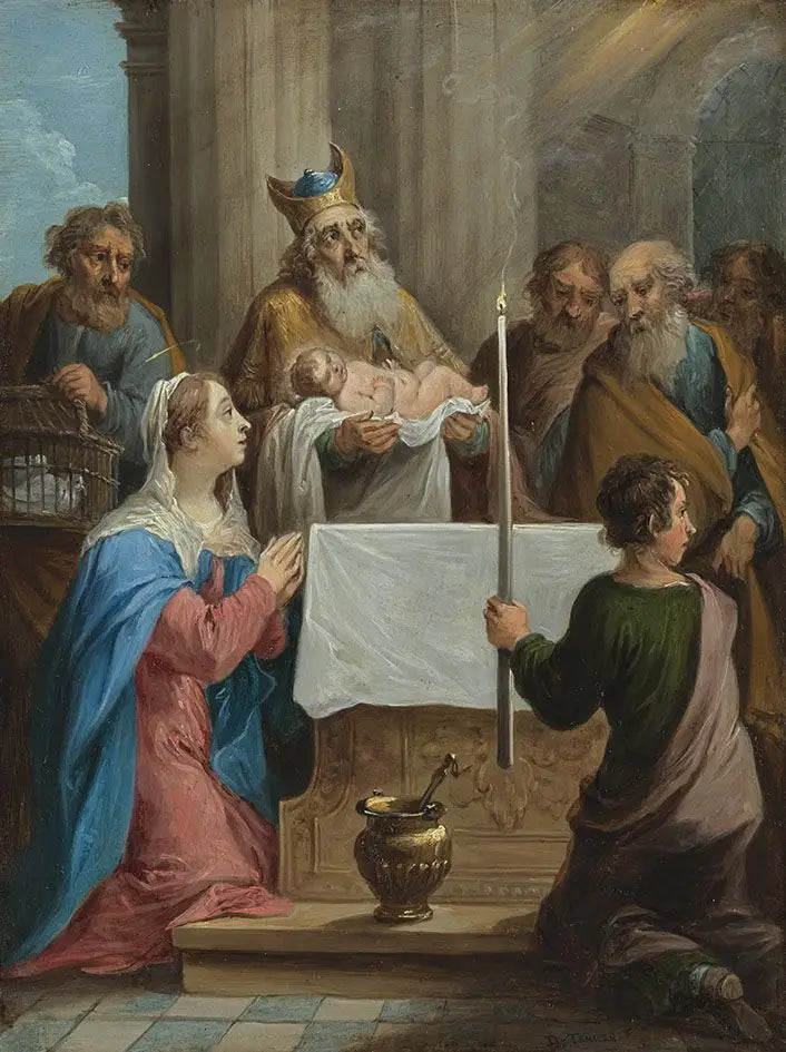 Os quinze segredos do rosário: Simeão e o menino Jesus no templo - David Teniers o Jovem