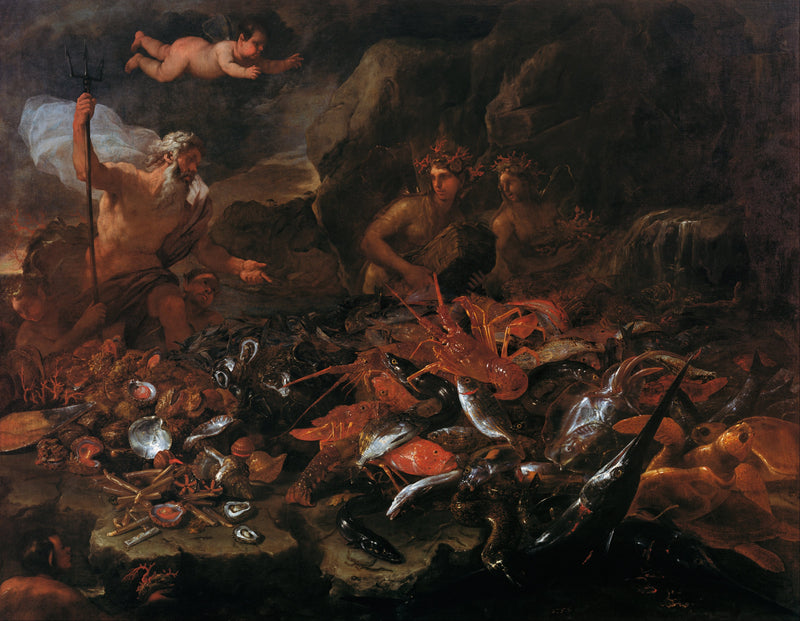 As riquezas do mar com Netuno, tritões e duas nereidas - Luca Giordano