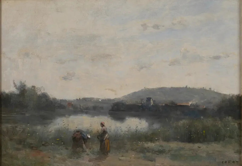 As margens de um rio dominadas ao longe por colinas - Jean-Baptiste Camille Corot