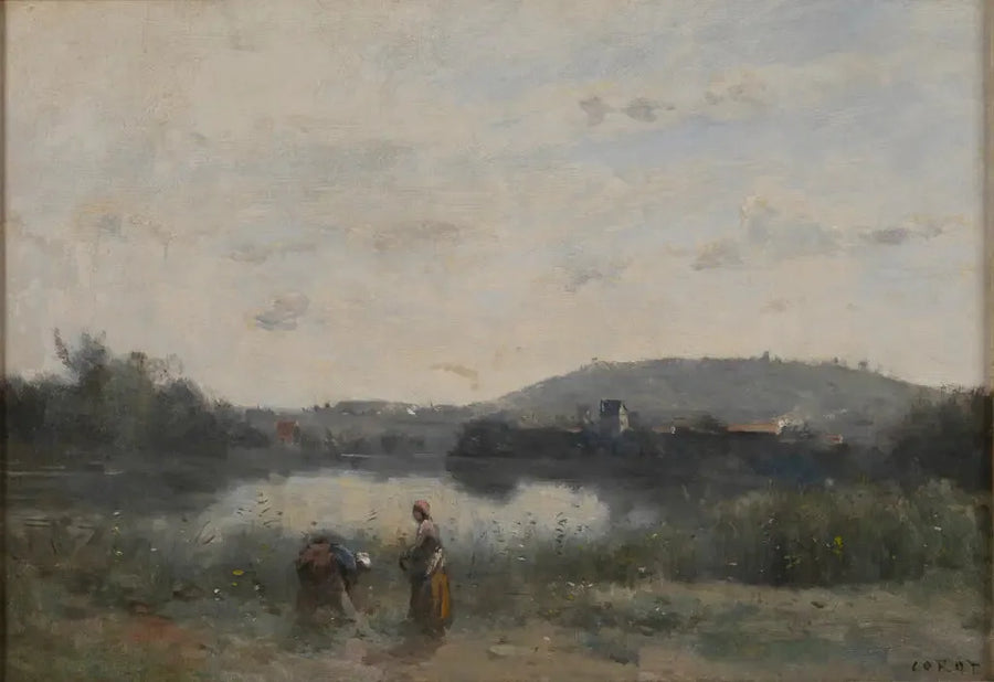 As margens de um rio dominadas ao longe por colinas - Jean-Baptiste Camille Corot
